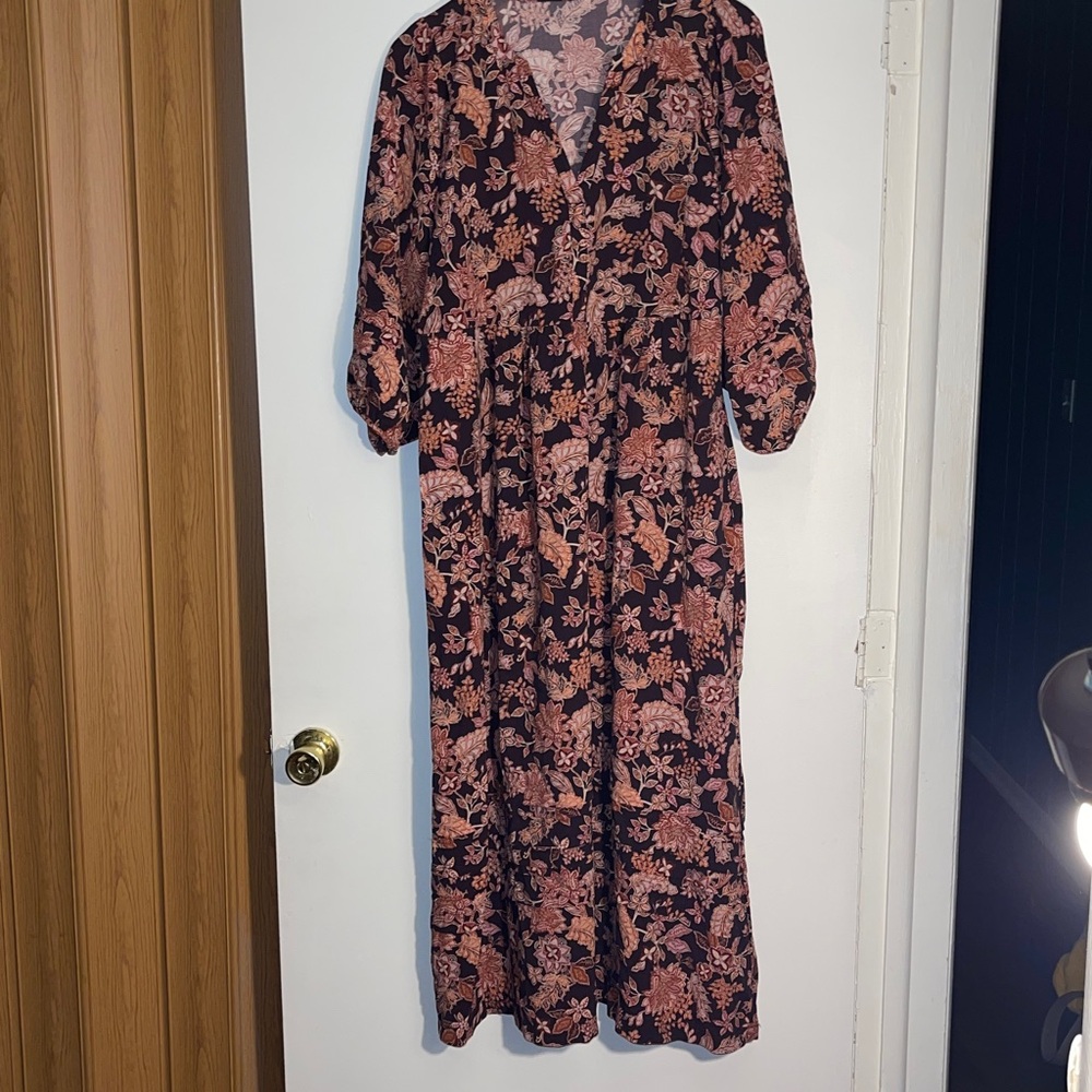 marine layer Lola burgundy floral midi dress medium - Picture 3 of 11